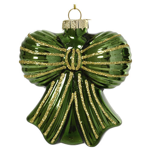 Fiocco natalizio per albero in vetro assortito verde e oro 10 cm 3