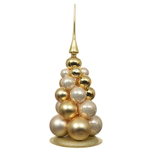 Composition sapin de Noël en verre or et ivoire 50x20 cm 1