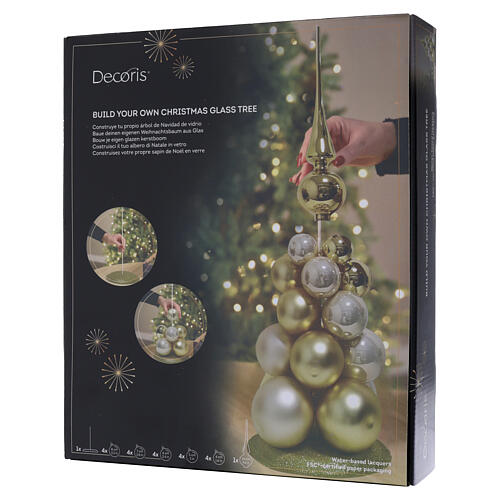 Composição árvore de Natal em vidro ouro e marfim 50x20 cm 5