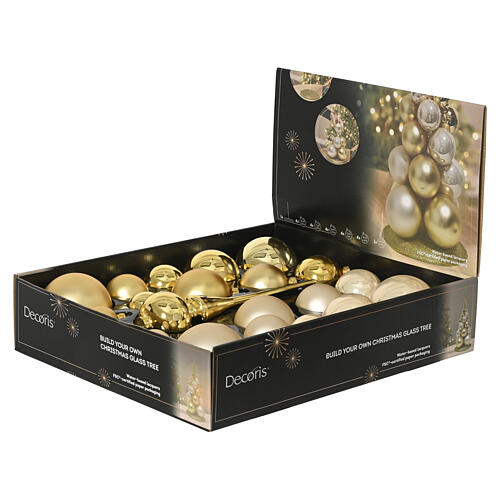 Composição árvore de Natal em vidro ouro e marfim 50x20 cm 6