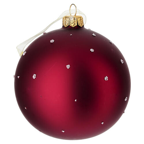 Boule sapin de Noël verre rouge avec sapins décorés 100 mm 3
