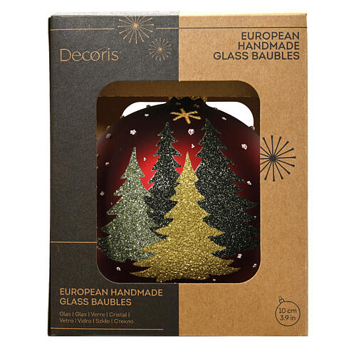 Pallina di Natale vetro rosso con abeti decorati 10 cm 4