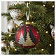 Pallina di Natale vetro rosso con abeti decorati 10 cm s2