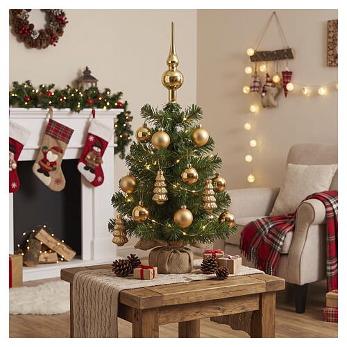 Set of gold glass Christmas decorations, coordinated tree topper, assorted balls and trees, 13 pieces 2