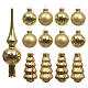 Set of gold glass Christmas decorations, coordinated tree topper, assorted balls and trees, 13 pieces s1
