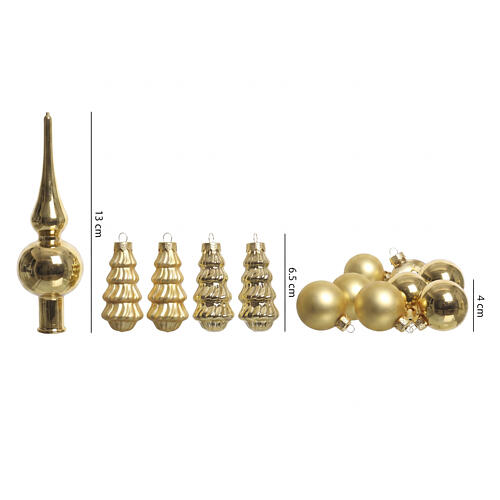 Set cimier et décorations pour sapin en verre doré, assortiment 13 pcs 3