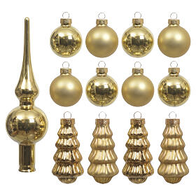 Set decorazioni vetro oro, puntale natalizio coordinato, sfere e alberi assortiti