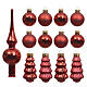 Boîte 13 pcs décorations de Noël en verre rouge avec boules, sapins et cimier s1