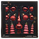 Boîte 13 pcs décorations de Noël en verre rouge avec boules, sapins et cimier s4