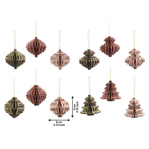 Assorted honeycomb Christmas decoration, 100% FSC paper in pink, green, and terracotta, 10x10x5 cm 3