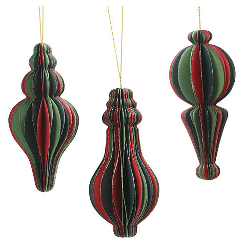 Assorted hanging Christmas decoration, 100% FSC paper, champagne, red and green, 5x2x2 in 1