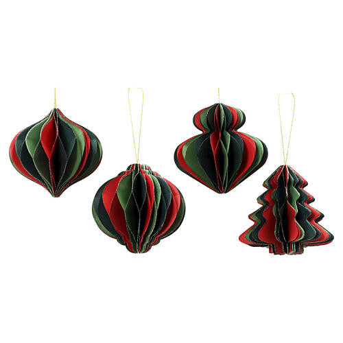 Décoration de Noël 8x8x8 cm en papier 100% FSC assortiment rouge et vert avec paillettes dorées 1