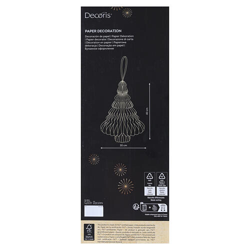 Dekoracja świąteczna w formie choinki z papieru FSC 100%, czerwony lub zielony, ze złotym brokatem, 40 cm 3