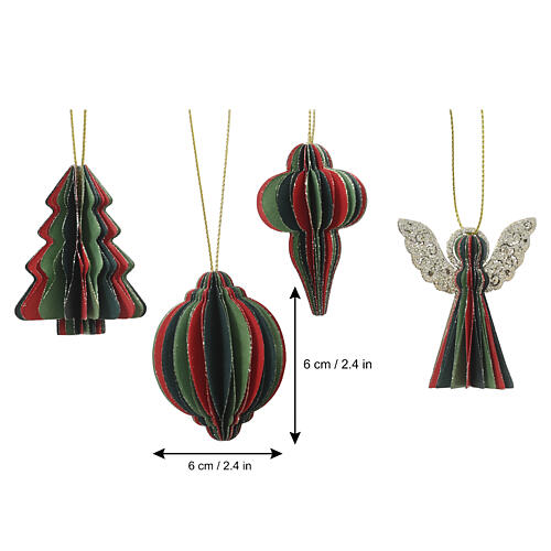 Addobbo natalizio carta FSC 100% assortito rosso verde con glitter oro 6 cm 3