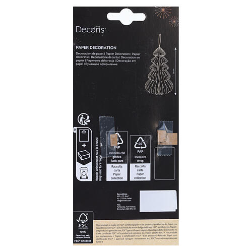 Paper Christmas tree decoration, 100% FSC, 6 in, double hanging cord 3