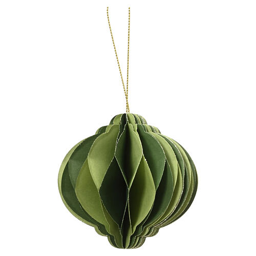 Décoration de Noël 8 cm en papier 100% FSC, assortiment de 4 modèles verts avec paillettes dorées 1