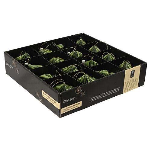 Décoration de Noël 8 cm en papier 100% FSC, assortiment de 4 modèles verts avec paillettes dorées 4