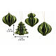 Décoration de Noël 8 cm en papier 100% FSC, assortiment de 4 modèles verts avec paillettes dorées s3