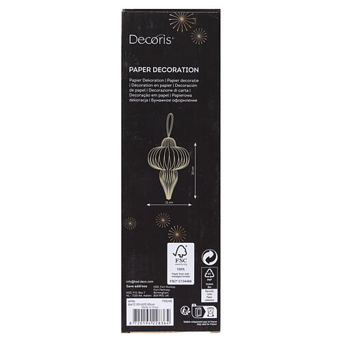 Pendente natalizio in carta bianca bordo champagne FSC 100% 20x10 cm 3