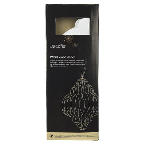 White paper Christmas onion pendant with champagne gold glitter edge, 100% FSC paper, 16x12in 2