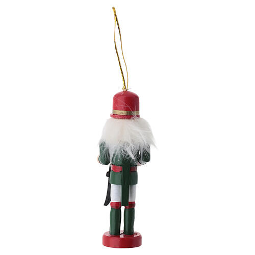 Wood Nutcracker Tree Ornament with Saber in Green and Red 7