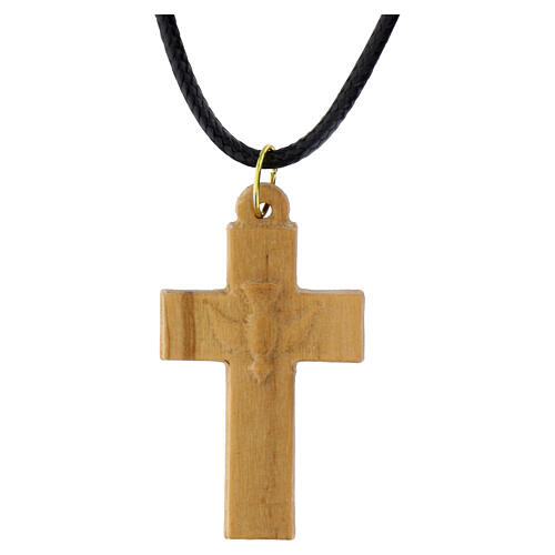 Collana croce con colomba legno d'olivo Terrasanta 5x2,5 cm 2