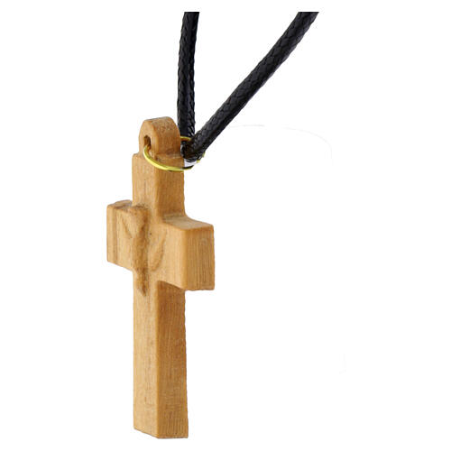 Collana croce con colomba legno d'olivo Terrasanta 5x2,5 cm 3