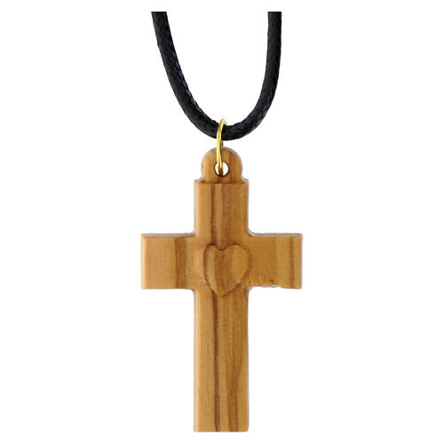 Collana croce con cuore legno d'olivo Terrasanta 4x2,5 cm 2