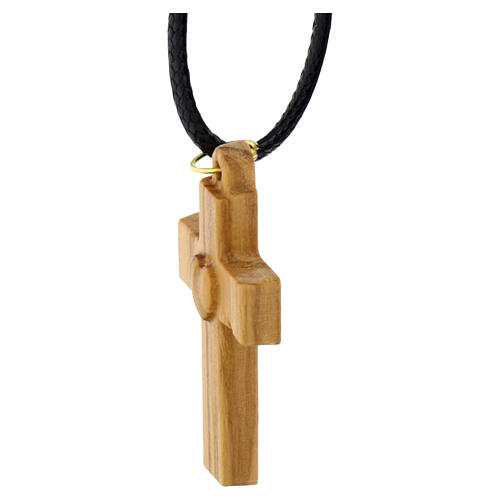 Collana croce con cuore legno d'olivo Terrasanta 4x2,5 cm 3
