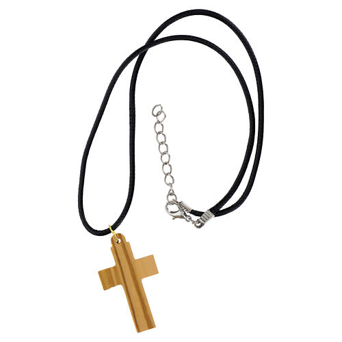 Collana croce con cuore legno d'olivo Terrasanta 4x2,5 cm 4