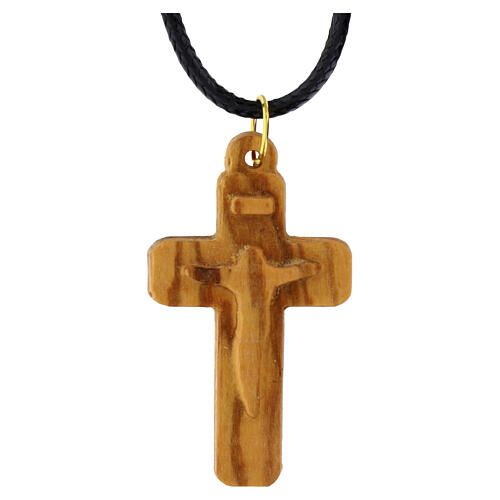 Collana croce con Cristo legno d'olivo Terrasanta 4x2,5 cm 2