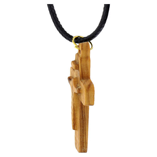 Collana croce con Cristo legno d'olivo Terrasanta 4x2,5 cm 3