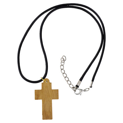 Collana croce con Cristo inciso legno d'olivo Terrasanta 4x2,5 cm 4