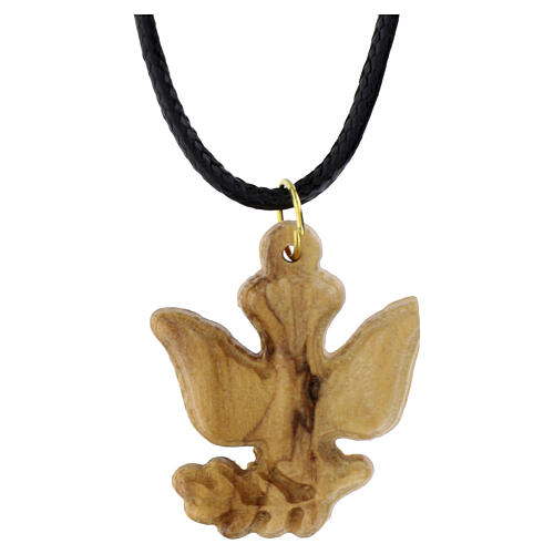 Collana colomba con ramo in legno Terrasanta 3x3 cm 2