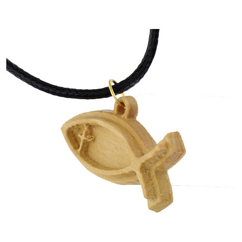 Collana Ichthys con croce legno d'olivo Terrasanta 3,5x2,5 cm 3