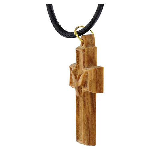 Collana croce con colomba legno d'olivo Terrasanta 4x2,5 cm 3