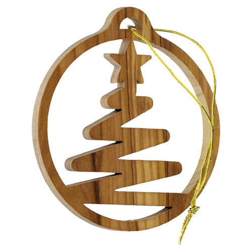 Addobbo natalizio Terrasanta traforato in legno d'ulivo con abete 5 cm 2