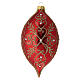 Matte red blown glass elongated teardrop Christmas ornament with floral scrolls, 90 mm s1