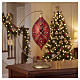 Matte red blown glass elongated teardrop Christmas ornament with floral scrolls, 90 mm s2