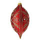 Matte red blown glass elongated teardrop Christmas ornament with floral scrolls, 90 mm s4