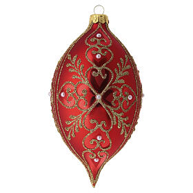 Decorazione natalizia in vetro soffiato rosso opaco ghirigori floreali 18mm