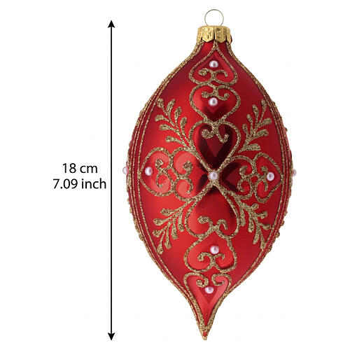 Bola de Natal vidro soprado vermelho opaco arabescos florais 90 mm 3