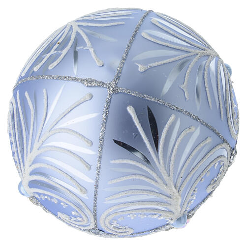 Bola de Natal em vidro soprado azul claro com decorações prateadas 100 mm 5
