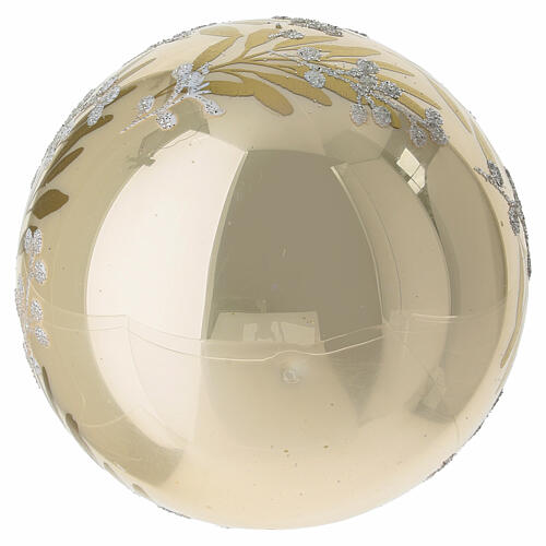 Decorazione natalizia in vetro soffiato beige con rami e bacche glitter 80mm 4