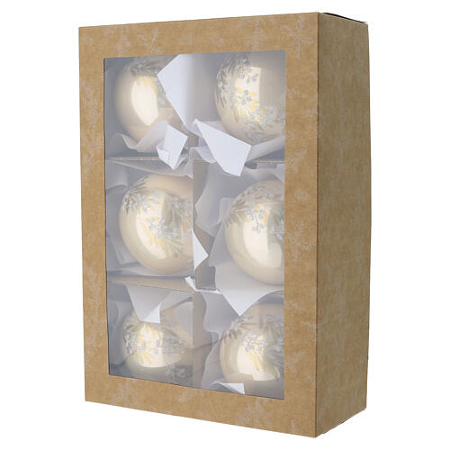 Bola de Natal vidro soprado bege ramos e bagas glíter 80 mm 5