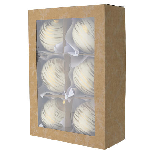 Bola de Natal vidro soprado branco com pinceladas bege e ouro 80 mm 6