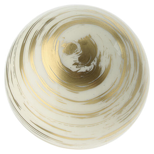 White blown glass Christmas ornament with beige and gold brushstrokes 80 mm 5