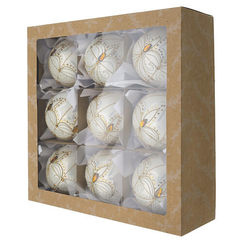 Bola de Natal de vidro soprado branco, dourado e prateado com detalhes âmbar 100 mm 6