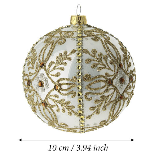 Addobbo natalizio in vetro soffiato trasparente con decori oro e pietre ambrate 100mm 3