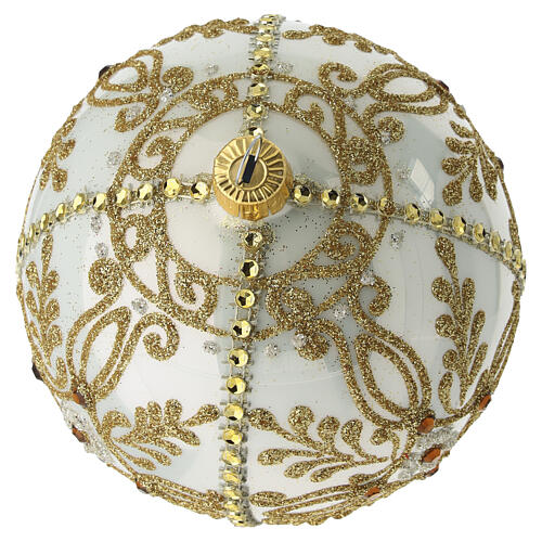 Transparent blown glass Christmas bauble with gold decoration and amber stones 100 mm 4
